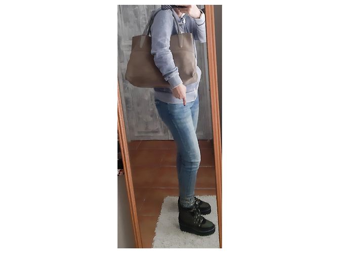 Borsa shopper Coach in camoscio taupe - vista 15