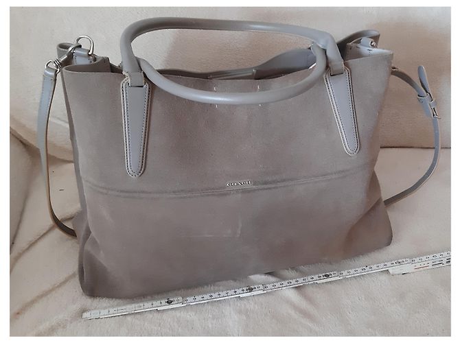 Borsa shopper Coach in camoscio taupe - vista 2