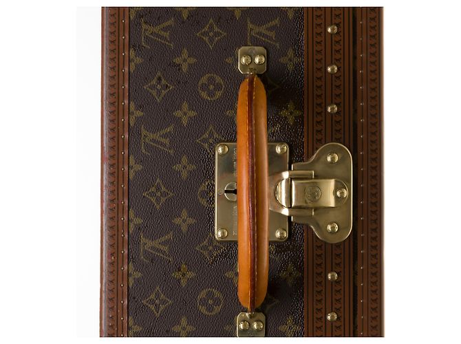 Very beautiful Louis Vuitton Alzer rigid suitcase 70 In monogram canvas, lozine and solid brass Brown - view 12