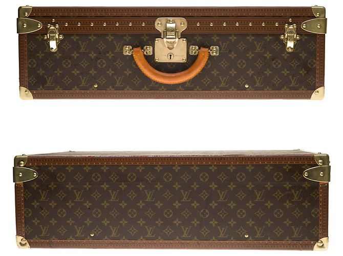 Very beautiful Louis Vuitton Alzer rigid suitcase 70 In monogram canvas, lozine and solid brass Brown - view 13