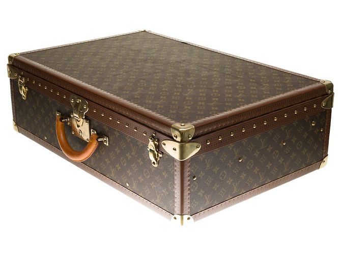 Very beautiful Louis Vuitton Alzer rigid suitcase 70 In monogram canvas, lozine and solid brass Brown - view 6