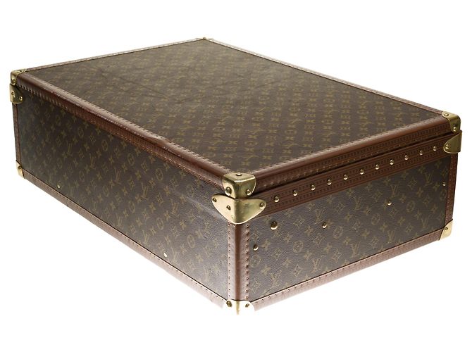 Very beautiful Louis Vuitton Alzer rigid suitcase 70 In monogram canvas, lozine and solid brass Brown - view 7