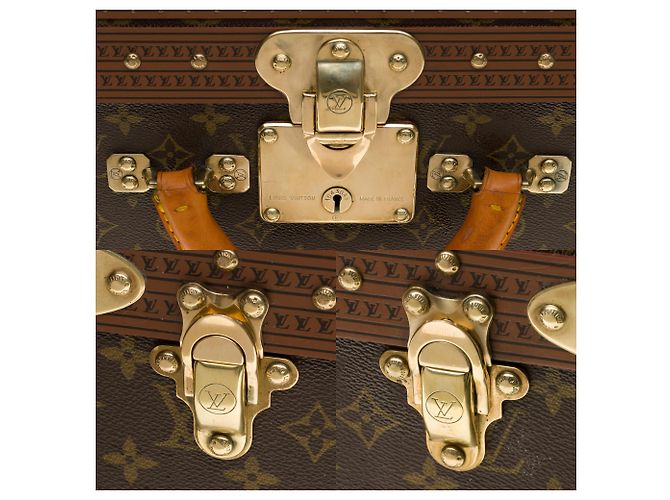Very beautiful Louis Vuitton Alzer rigid suitcase 70 In monogram canvas, lozine and solid brass Brown - view 8