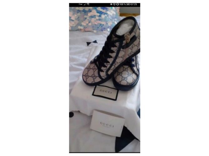 Gucci Monogramm High Top Sneaker Beige Stoff Größe 31 - Ansicht 2
