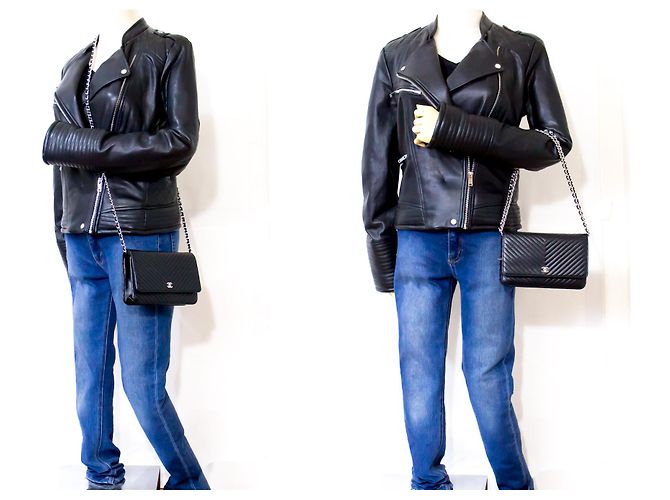Wallet On Chain Portafoglio CHANEL V-Stitch Caviar con catena WOC Borsa a tracolla nera Nero - vista 12