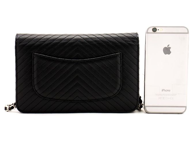 Wallet On Chain Portafoglio CHANEL V-Stitch Caviar con catena WOC Borsa a tracolla nera Nero - vista 3