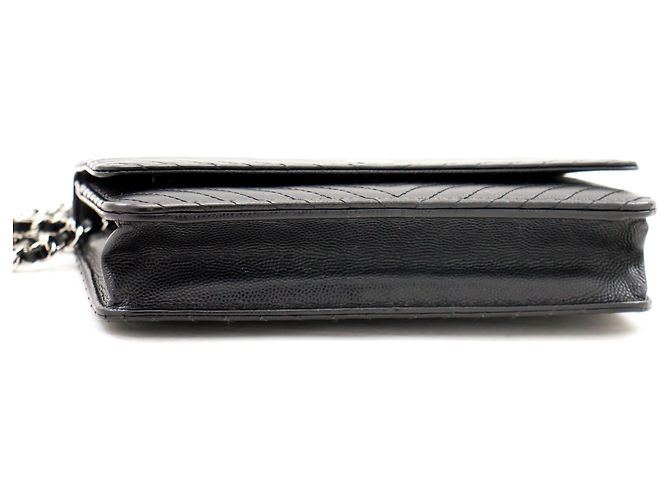 Wallet On Chain Portafoglio CHANEL V-Stitch Caviar con catena WOC Borsa a tracolla nera Nero - vista 4