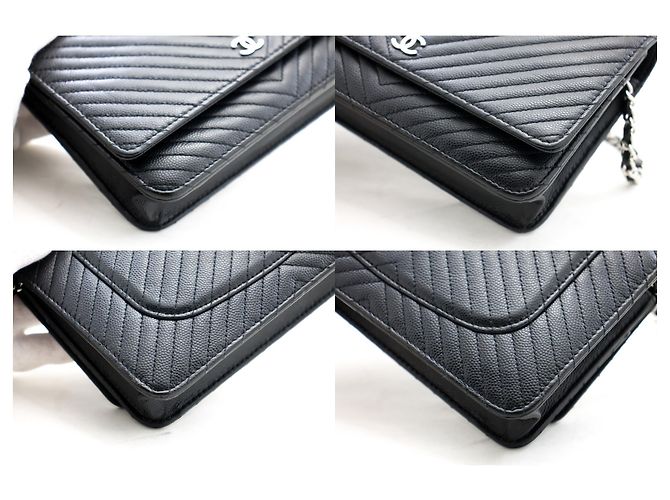 Wallet On Chain Portafoglio CHANEL V-Stitch Caviar con catena WOC Borsa a tracolla nera Nero - vista 6