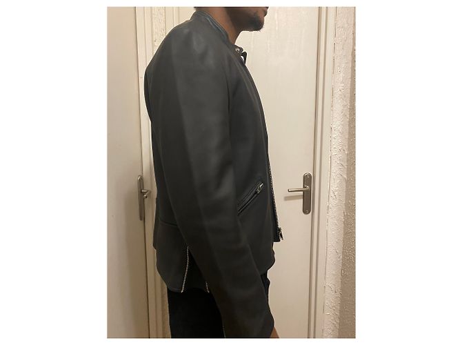Sandro Lederjacke aus Lammleder marineblau - Ansicht 3