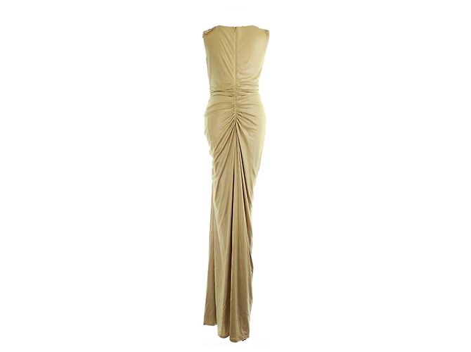 Vestido de gala Tadashi Shoji Maxi Bege Dourado - vista 2