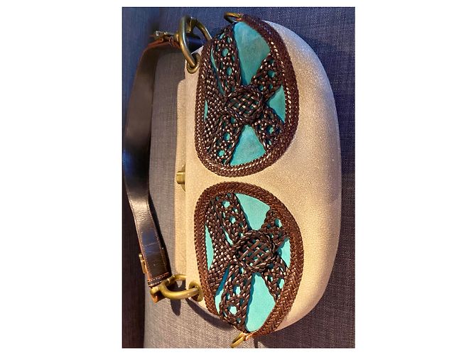Borsa a tracolla Loewe Beige Marrone Turchese Agnello Marrone scuro - vista 11