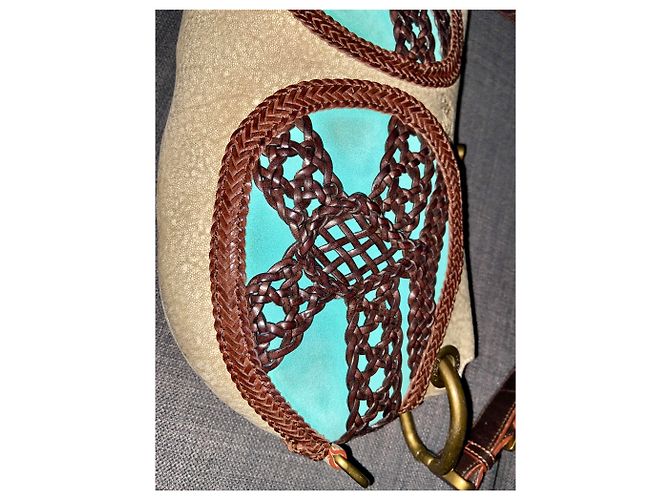Borsa a tracolla Loewe Beige Marrone Turchese Agnello Marrone scuro - vista 15