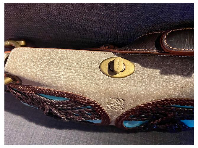 Borsa a tracolla Loewe Beige Marrone Turchese Agnello Marrone scuro - vista 7
