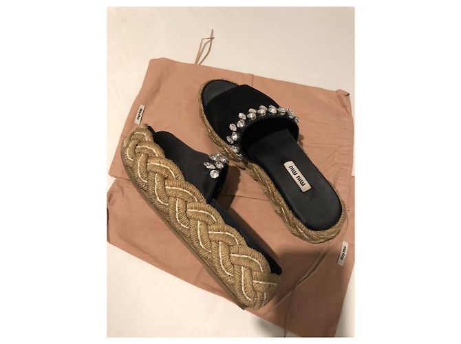 Miu Miu Satin Espadrilles Schwarz mit Leder - Ansicht 2