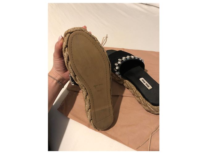 Miu Miu Satin Espadrilles Schwarz mit Leder - Ansicht 3