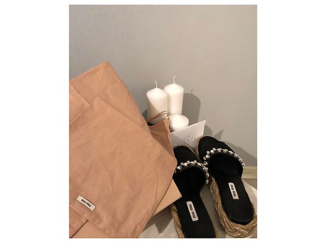 Miu Miu Satin Espadrilles Schwarz mit Leder - Ansicht 4