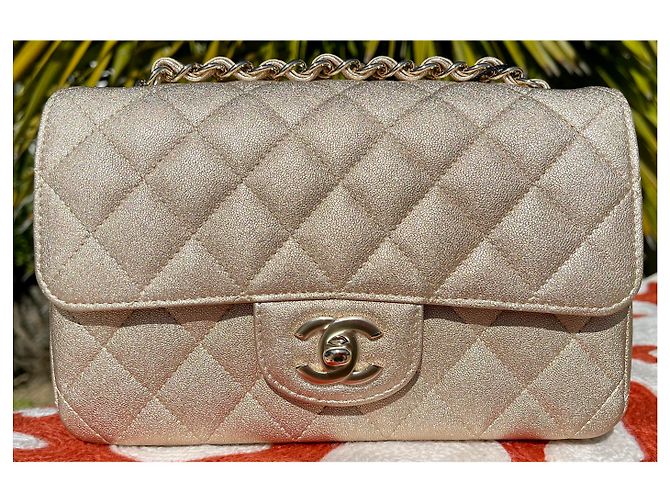 Chanel Klassisches gestepptes Mini Lammfell Single Flap Metallic Gold Golden - Ansicht 10