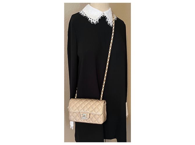 Chanel Klassisches gestepptes Mini Lammfell Single Flap Metallic Gold Golden - Ansicht 11