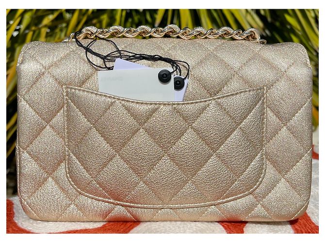Chanel Klassisches gestepptes Mini Lammfell Single Flap Metallic Gold Golden - Ansicht 2