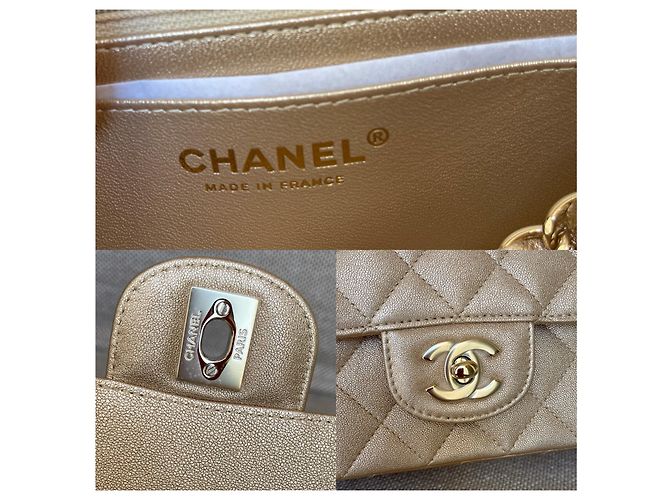 Chanel Klassisches gestepptes Mini Lammfell Single Flap Metallic Gold Golden - Ansicht 8