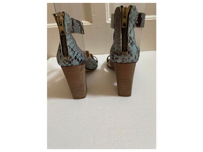 CAROLL Sandalen aus Leder Python Print Hellblau Mehrfarben - Ansicht 4