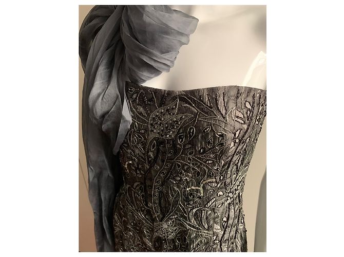 Armani Gesticktes Cocktailkleid Anthrazitgrau - Ansicht 10
