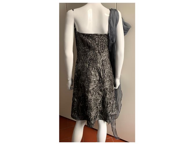 Armani Gesticktes Cocktailkleid Anthrazitgrau - Ansicht 11