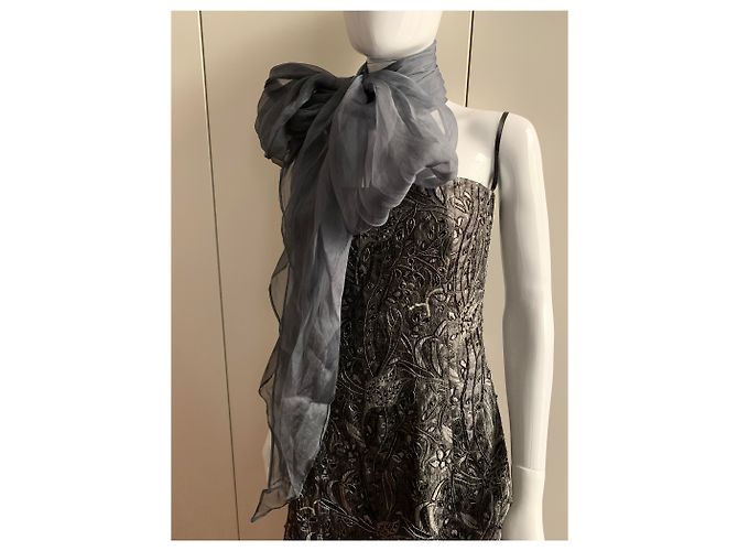 Armani Gesticktes Cocktailkleid Anthrazitgrau - Ansicht 15