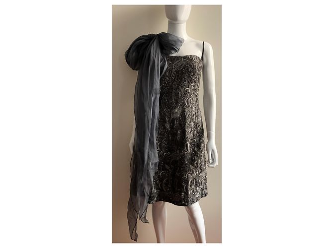Armani Gesticktes Cocktailkleid Anthrazitgrau - Ansicht 9