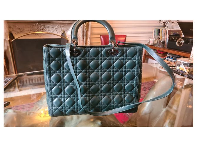 Christian Dior Lady Dior MM pelle di vitello verde scuro - vista 2