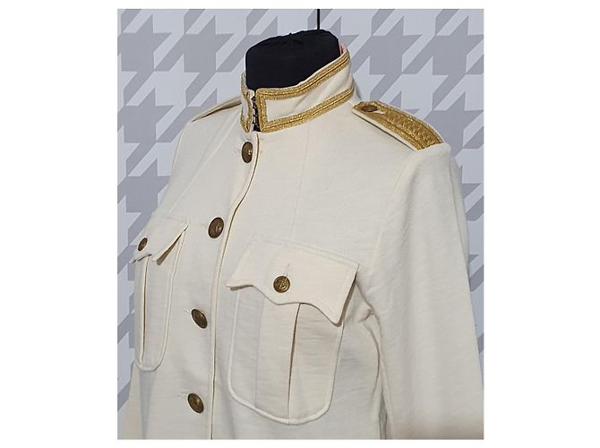 Ralph Lauren Denim & Supply Blazer Weiß Baumwolle Militärstil Mehrfarben Golden - Ansicht 2
