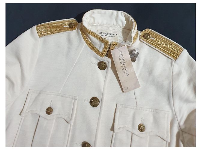 Ralph Lauren Denim & Supply Blazer Weiß Baumwolle Militärstil Mehrfarben Golden - Ansicht 4