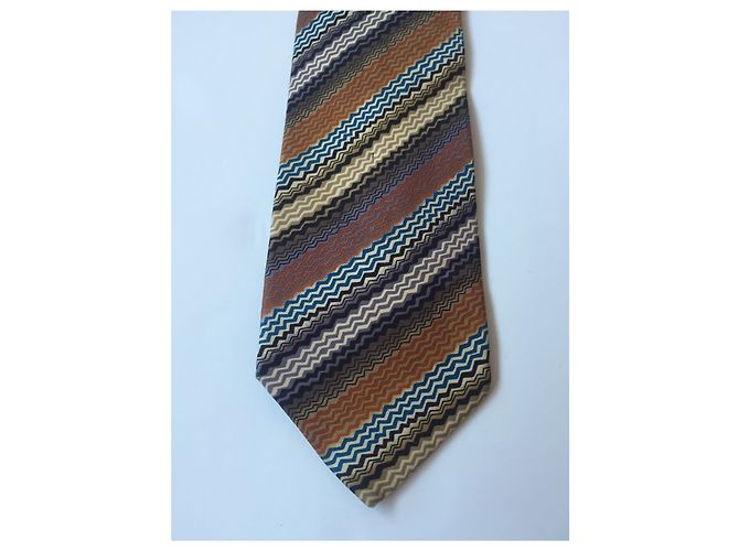Cravatta Missoni in seta marrone beige caramello - vista 2