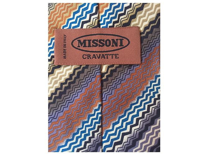 Cravatta Missoni in seta marrone beige caramello - vista 3