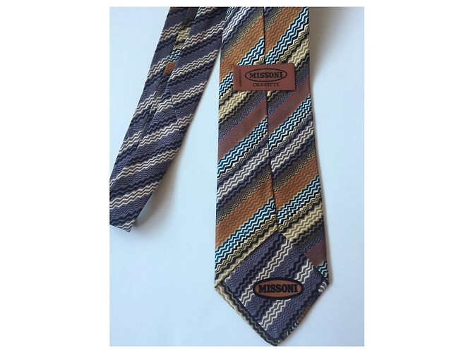 Cravatta Missoni in seta marrone beige caramello - vista 4