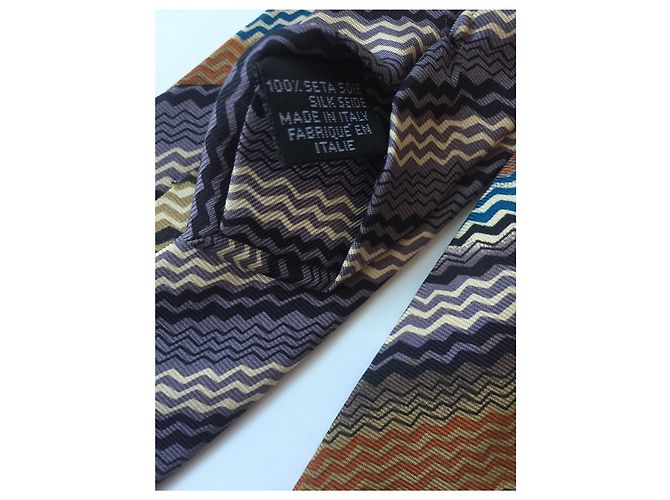 Cravatta Missoni in seta marrone beige caramello - vista 5