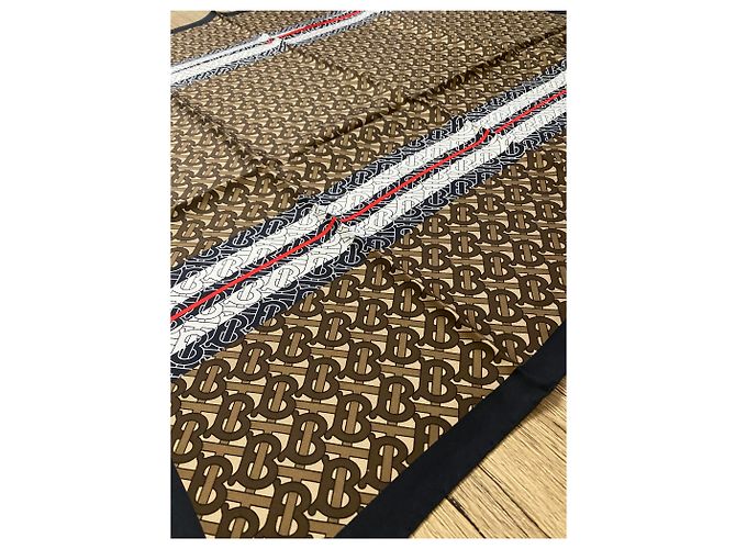 Foulard Burberry Monogramma BB in seta marrone e nero Multicolore - vista 2