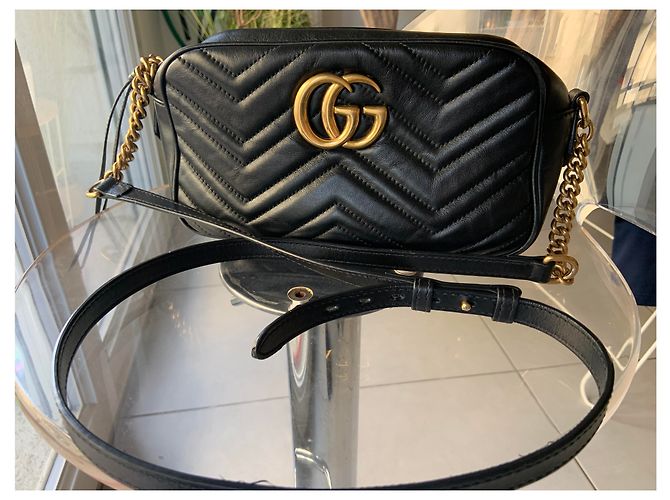 Borsa a tracolla Gucci nera in pelle con catena dorata Nero - vista 2