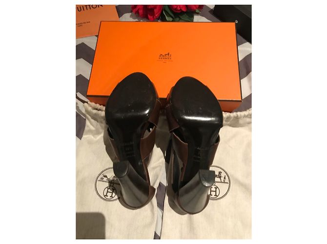 Sandali Hermès Spartan in pelle marrone scuro - vista 13