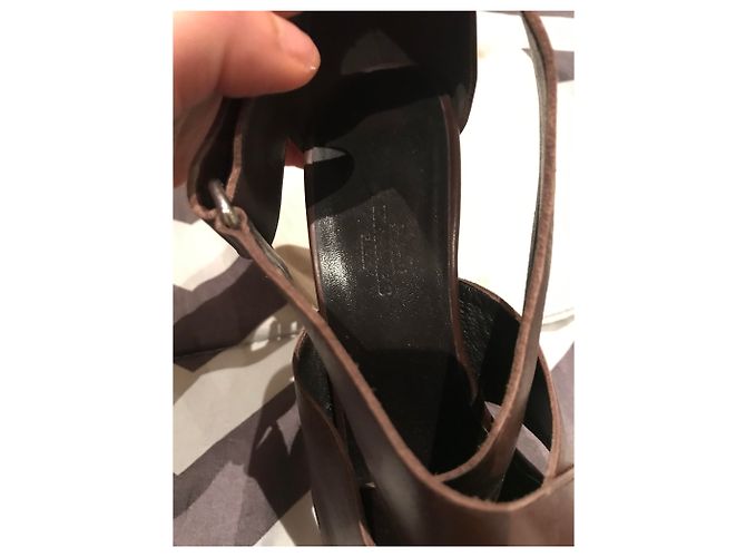 Sandali Hermès Spartan in pelle marrone scuro - vista 8