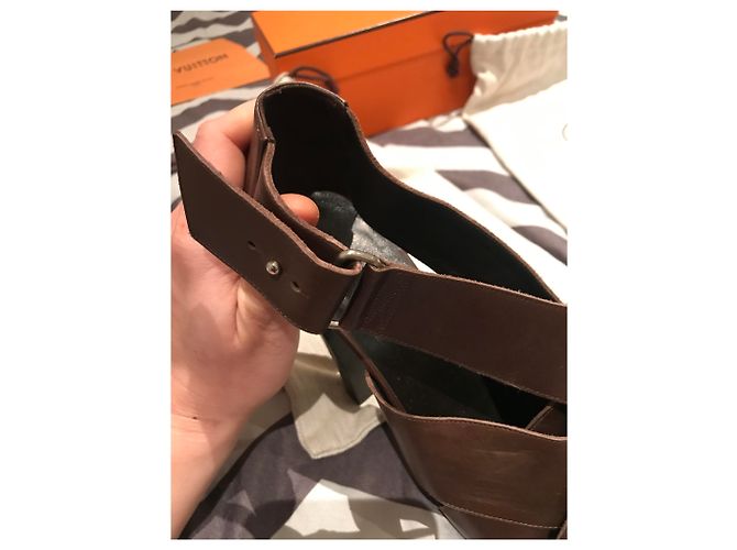 Sandali Hermès Spartan in pelle marrone scuro - vista 9