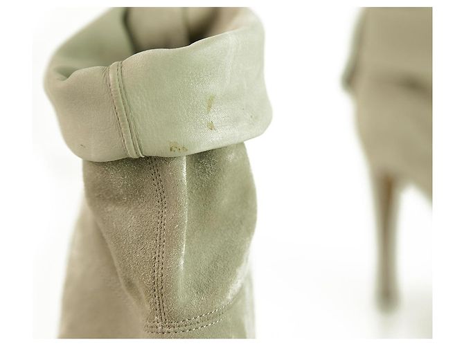 Brian Atwood Gray Suede Leather Pull On Calf Booties Boots Heels Shoes size 37 Grey - view 11