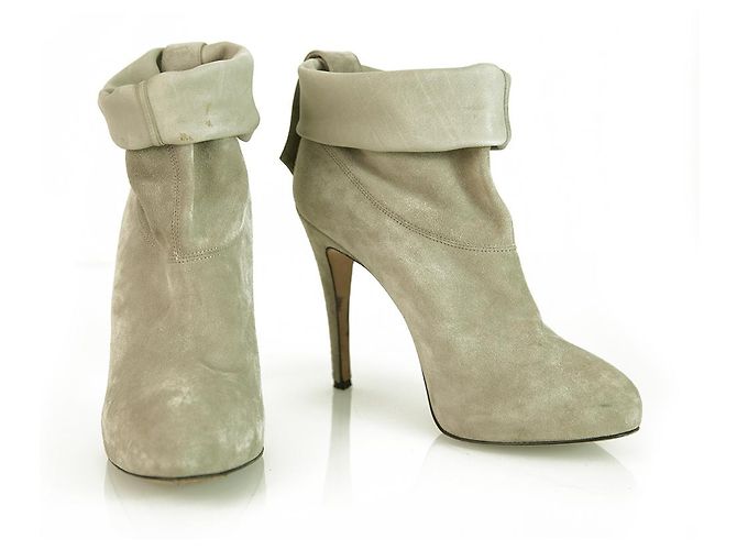 Brian Atwood Gray Suede Leather Pull On Calf Booties Boots Heels Shoes size 37 Grey - view 2
