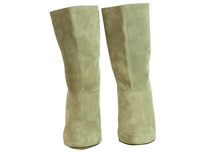 Brian Atwood Gray Suede Leather Pull On Calf Booties Boots Heels Shoes size 37 Grey - view 3