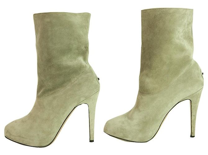 Brian Atwood Gray Suede Leather Pull On Calf Booties Boots Heels Shoes size 37 Grey - view 5