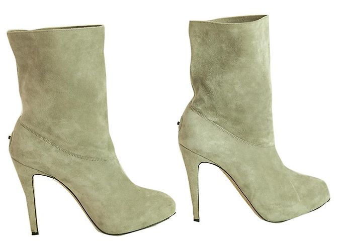Brian Atwood Gray Suede Leather Pull On Calf Booties Boots Heels Shoes size 37 Grey - view 6