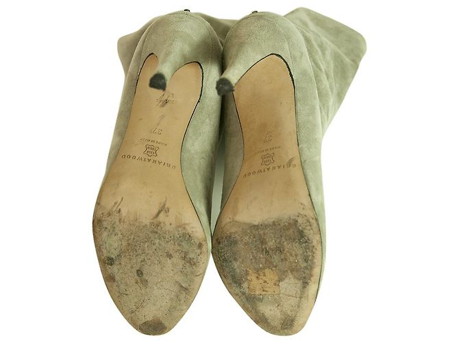Brian Atwood Gray Suede Leather Pull On Calf Booties Boots Heels Shoes size 37 Grey - view 8