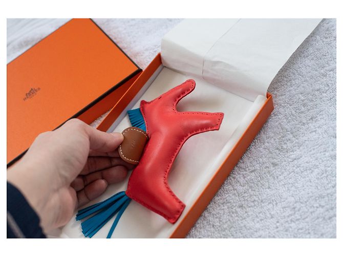 Charm Hermès Rodeo mm Oro Rose Texas Bleu Zanzibar Marrone Blu Arancione - vista 2