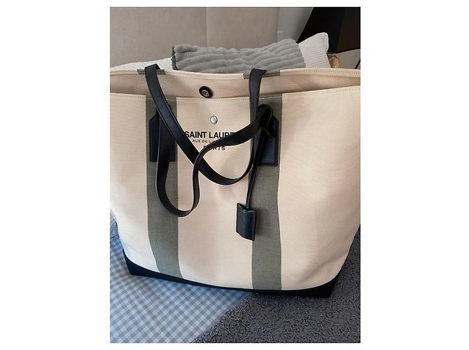 Saint Laurent canvas tote bag Negro Blanco - vista 12