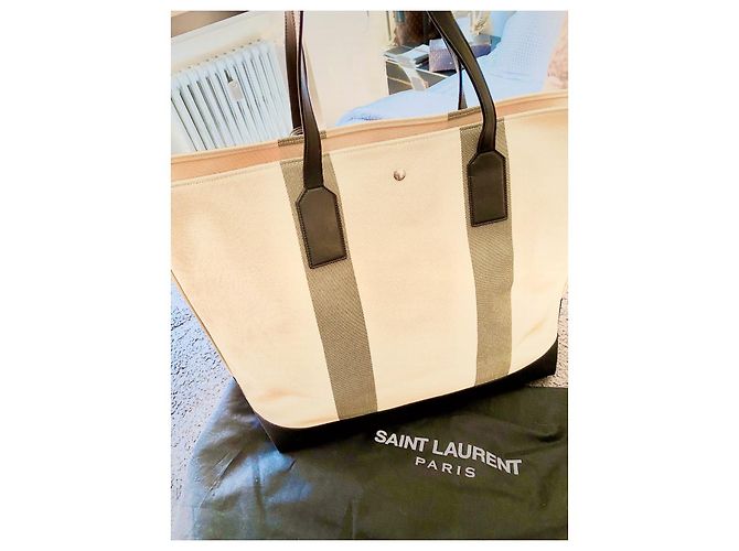 Saint Laurent canvas tote bag Negro Blanco - vista 9